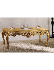 MOBILI 2G - tavolino barocco in foglia oro bronzo con piano in legno misura  : L. 109 x H. 43 x P.57