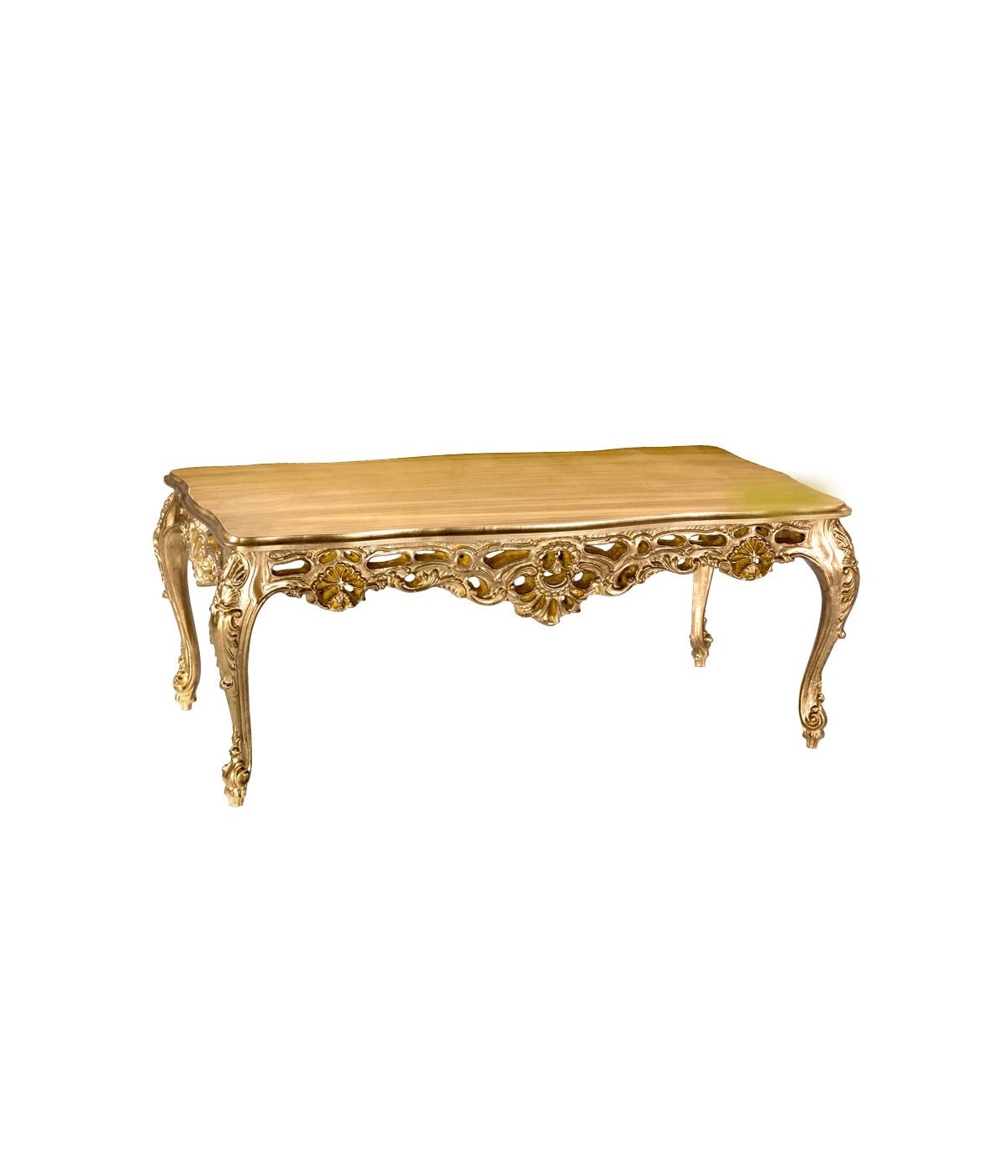 MOBILI 2G - tavolino barocco in foglia oro bronzo con piano in legno misura  : L. 109 x H. 43 x P.57