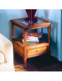 MOBILI 2G - TAVOLINO CLASSICO VETRO E LEGNO 1 CASSETTO FINITURA BASSANO L.55 P.55 H.70