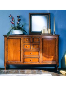 MOBILI 2G - MADIA CREDENZA IN LEGNO 2 PORTE 6 CASSETTI BASSANO L.140 P.43 H.90