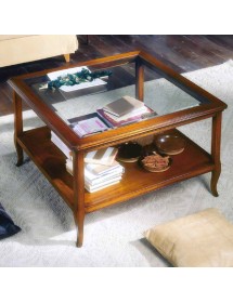 MOBILI 2G - TAVOLINO CLASSICO VETRO E LEGNO FINITURA BASSANO L.90 P.90 H.55