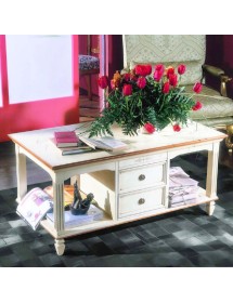 MOBILI 2G - TAVOLINO CLASSICO IN LEGNO BICOLORE BIANCO/NATURALE L.115 P.65 H.55