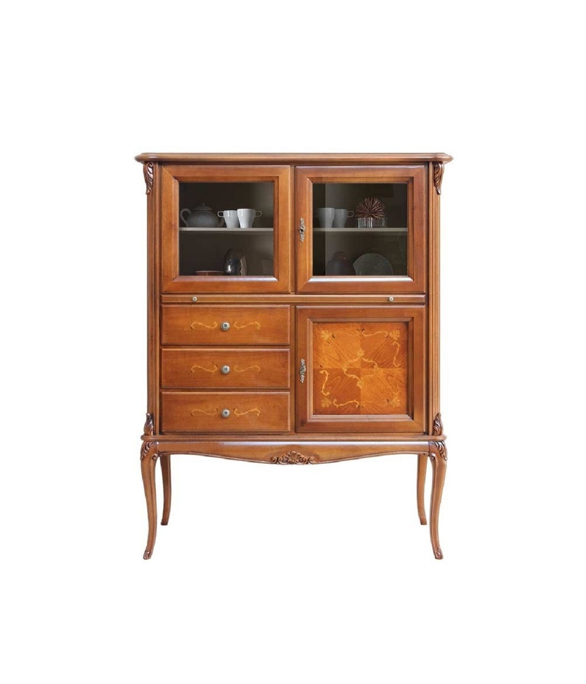 MOBILI 2G - MOBILE BAR VETRINA CLASSICA IN LEGNO FINITURA BASSANO L.111 P.44 H.145