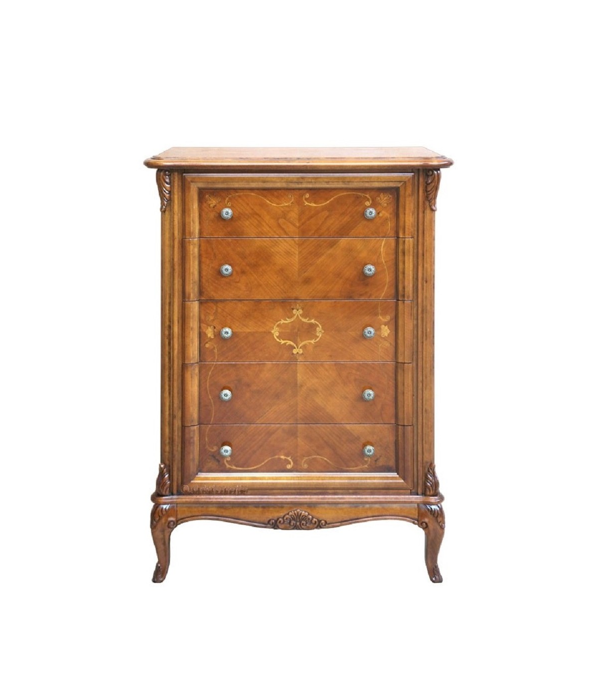 MOBILI 2G - CASSETTIERA CLASSICA IN LEGNO 5 CASSETTI FINITURA BASSANO L.76 P.44 H.110
