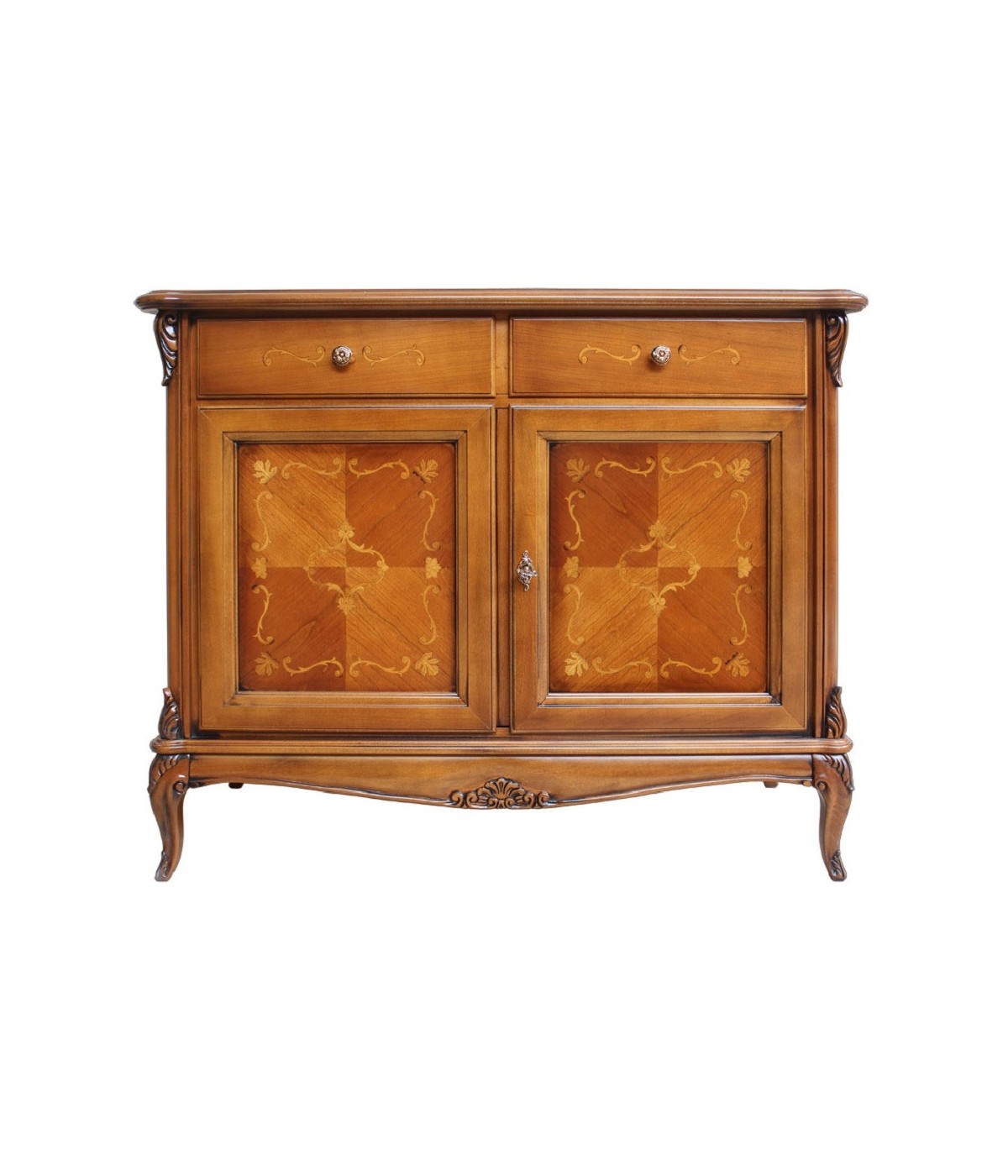 MOBILI 2G - CREDENZA CLASSICA IN LEGNO 2 PORTE 2 CASSETTI FINITURA BASSANO L.111 P.44 H.91