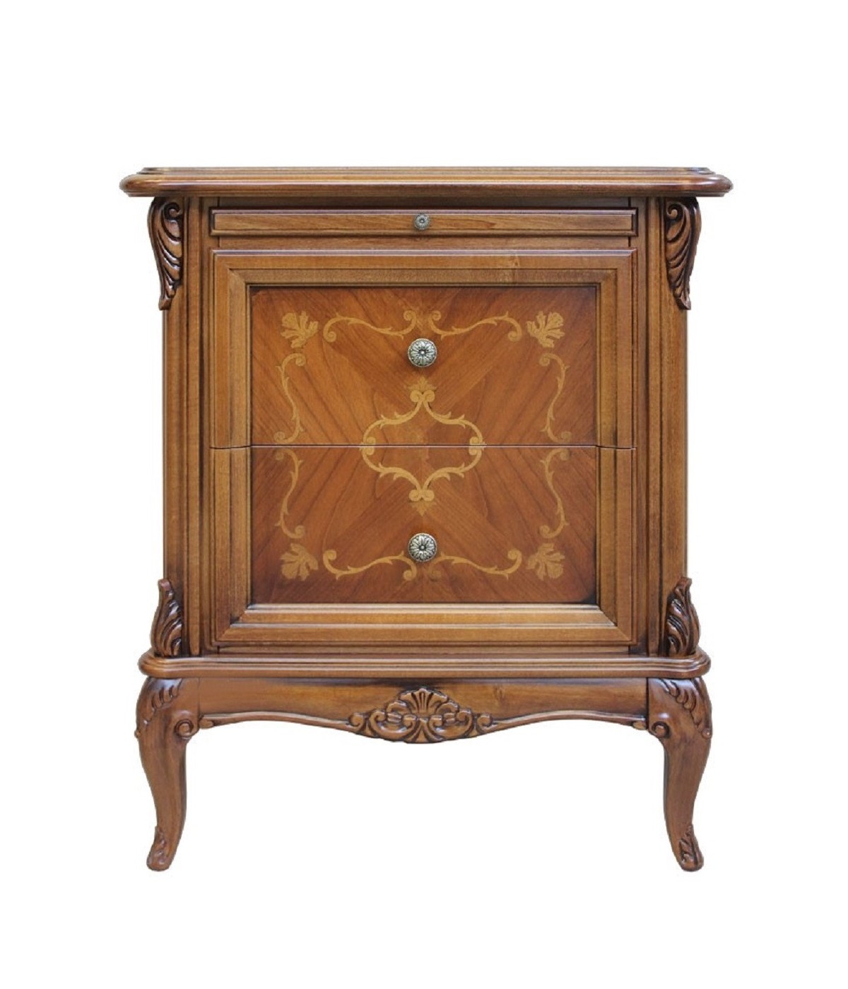MOBILI 2G - COMODINO CLASSICO IN LEGNO 2 CASSETTI 1 TIRETTO FINITURA BASSANO L.61 P.41 H.71