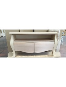 MOBILI 2G - PORTA TV  CLASSICO IN LEGNO BOMBATO 2 CASSETTI GREZZO L.141 P.45 H.62  vista frontale