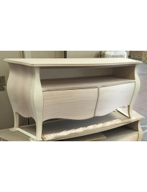 MOBILI 2G - PORTA TV  CLASSICO IN LEGNO BOMBATO 2 CASSETTI GREZZO L.141 P.45 H.62  vista frontale