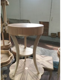 MOBILI 2G - TAVOLINO ROTONDO CLASSICO IN LEGNO INTARSIATO GREZZO D.45 H.70 (3120) VISTA FRONTALE