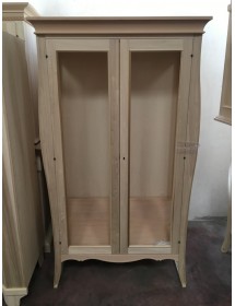 MOBILI 2G - VETRINA CLASSICA BOMBATA 2 PORTE IN LEGNO GREZZO L.115 P.48 H.204 (3094) vista frontale