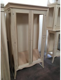 MOBILI 2G - VETRINA CLASSICA BOMBATA 2 PORTE IN LEGNO GREZZO L.115 P.48 H.204 (3094) vista frontale