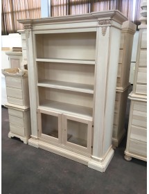 MOBILI 2G - LIBRERIA CLASSICA 2 PORTE 2 RIPIANI IN LEGNO GREZZO L.145 P.50 H.202 (407) vista frontale