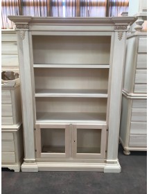 MOBILI 2G - LIBRERIA CLASSICA 2 PORTE 2 RIPIANI IN LEGNO GREZZO L.145 P.50 H.202 (407) vista frontale