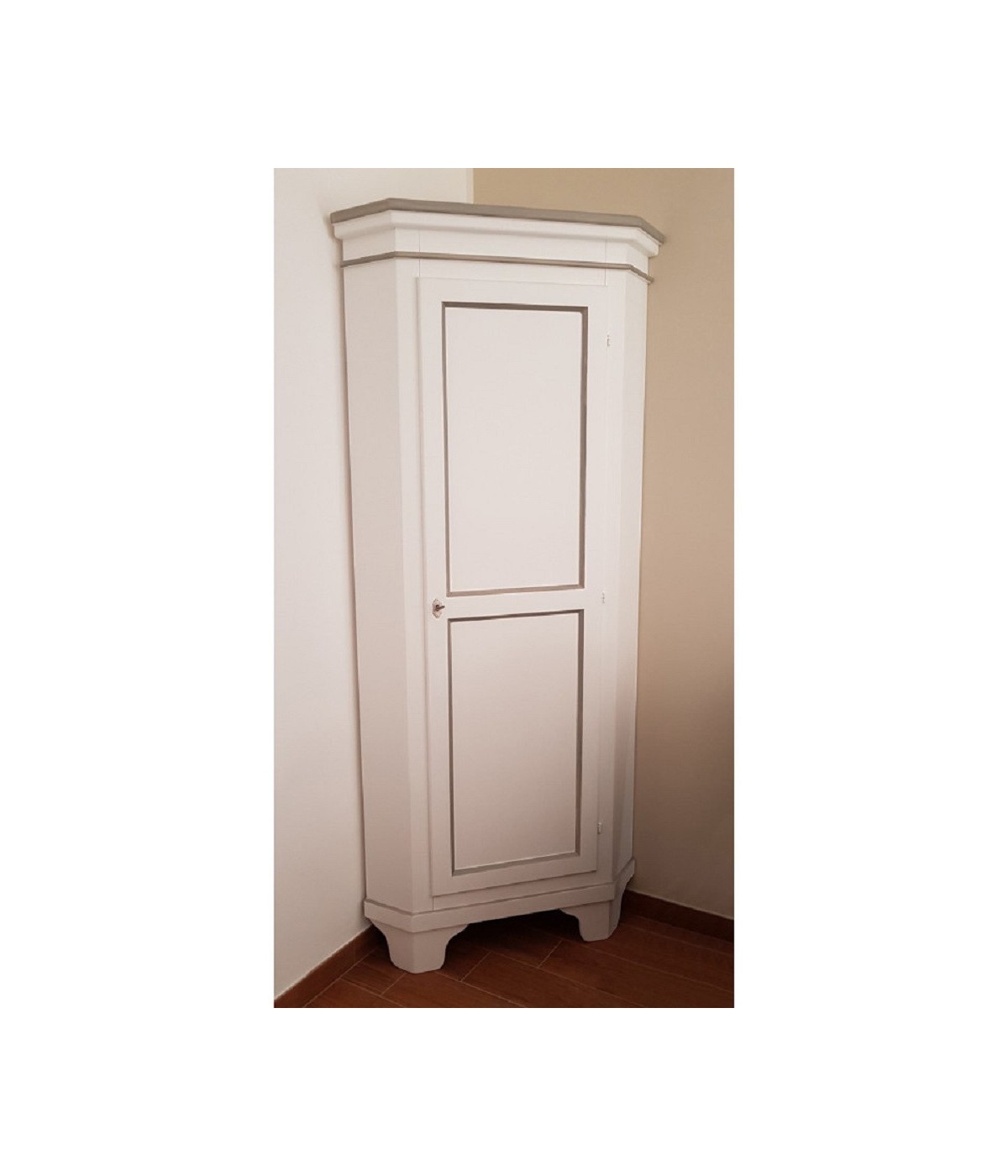 MOBILI 2G - MOBILE ANGOLARE IN LEGNO CLASSICO 1 PORTA BIANCO E GRIGIO L.58 X 58 H.198
