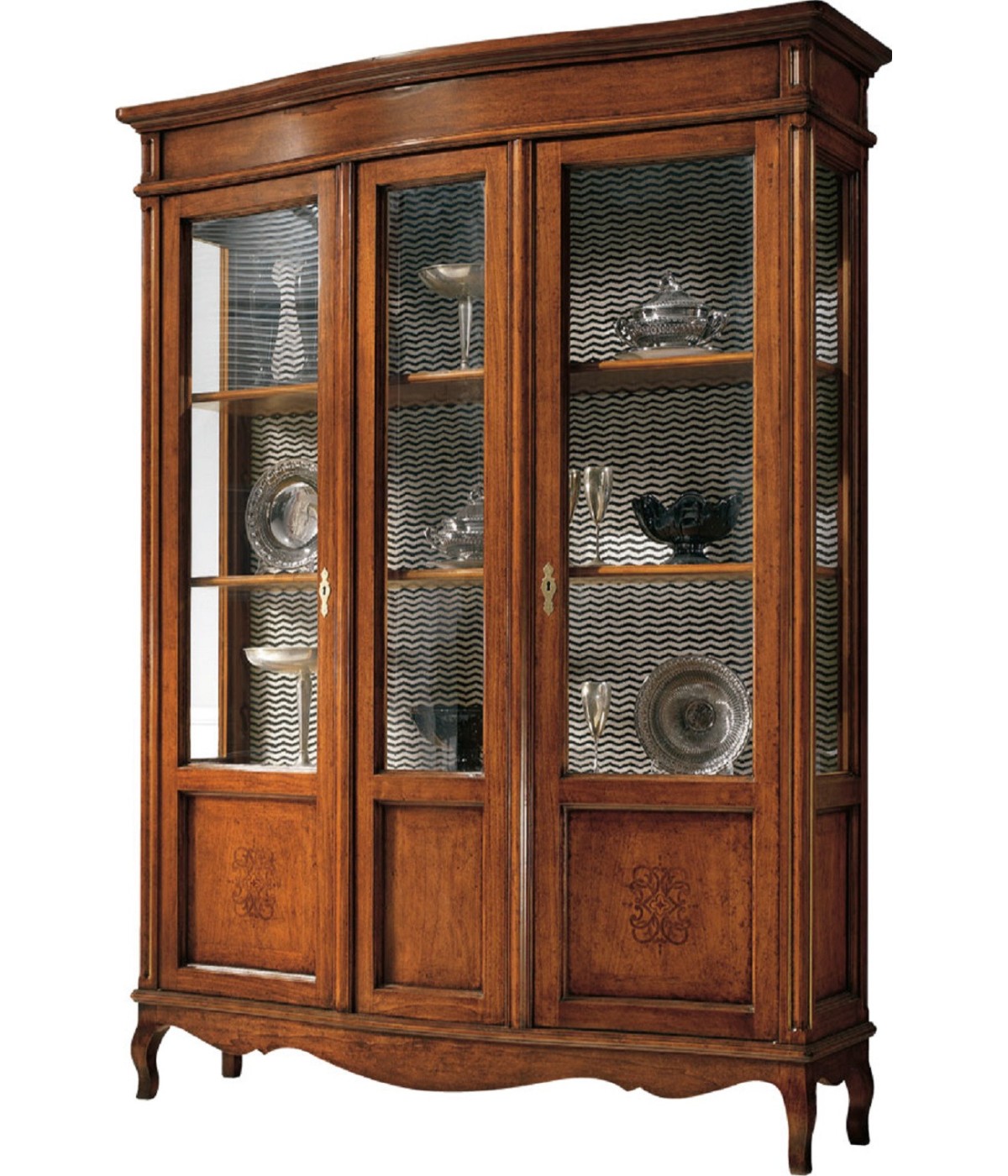 MOBILI 2G - VETRINA IN LEGNO MASSELLO 2 PORTE PANTOGRAFATE VETRI CURVI ANTERIORI MISURA L.159 P.47 H.212