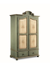 MOBILI 2G - ARMADIO IN LEGNO SHABBY VERDE AVORIO E FILO ECRU' 122X60X204 (1313) vista frontale