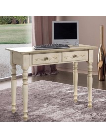 MOBILI 2G - SCRIVANIA CLASSICA SHABBY LEGNO AVORIO E VERDE 105X55X80 (1468) vista frontale