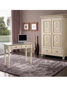 MOBILI 2G - SCRIVANIA CLASSICA SHABBY LEGNO AVORIO E VERDE 105X55X80 (1468) vista frontale