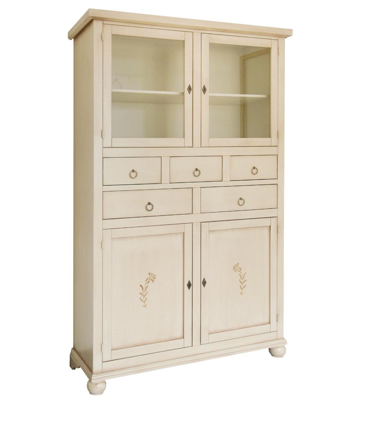 DISPENSA CLASSICA LEGNO 4 PORTE 5 CASSETTI AVORIO DECORATO 120X4X190