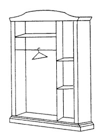 MOBILI 2G - Armadio 3 ante in legno massello classico tinta noce cappello tondo 158x56x197H vista scheda tecnica