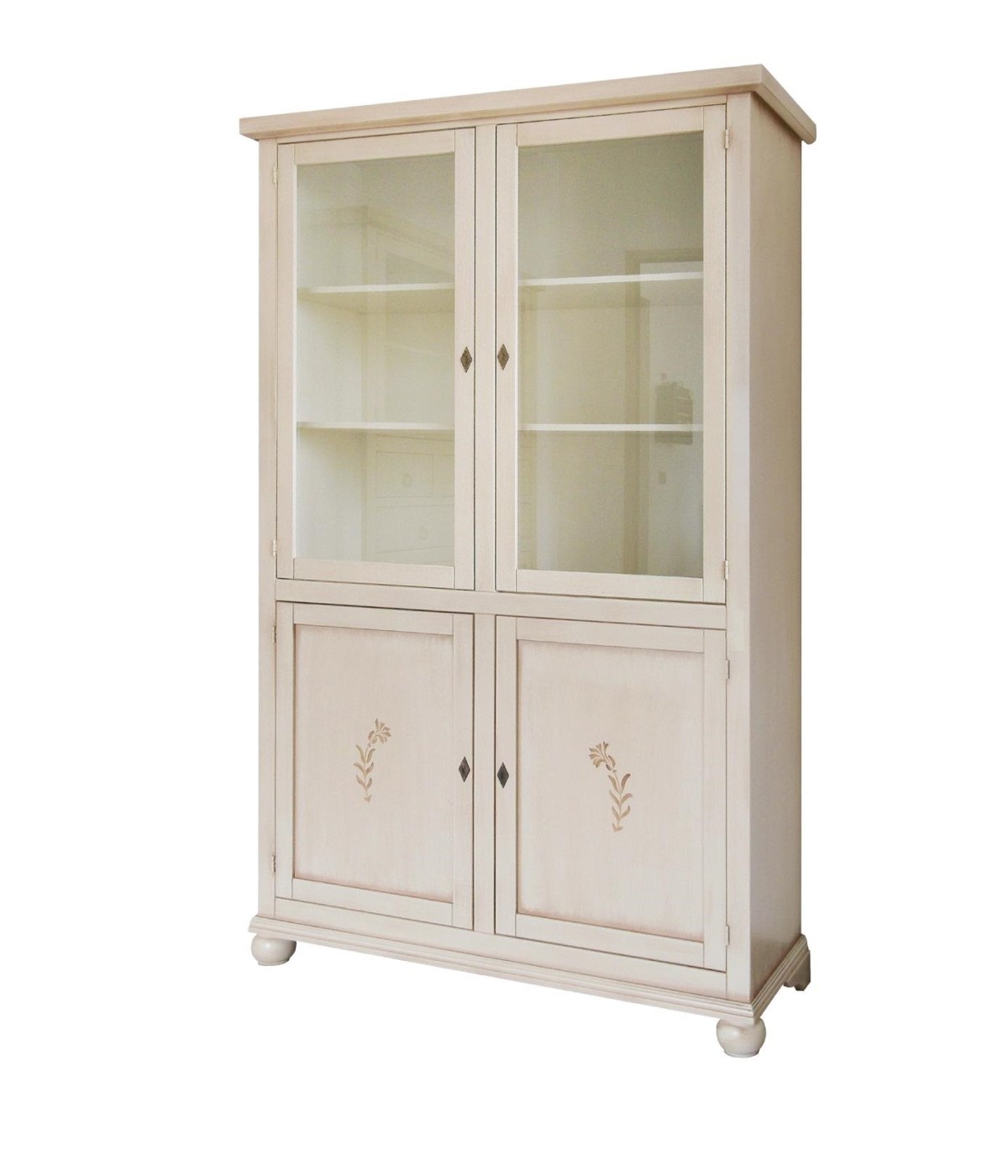 MOBILI 2G - VETRINA LIBRERIA CLASSICA 4 PORTE LEGNO AVORIO L.118 P.40 H.190