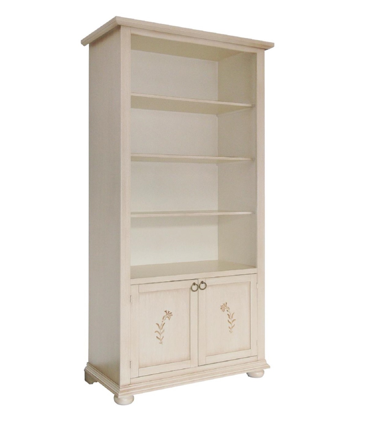 MOBILI 2G - LIBRERIA CLASSICA 3 RIPIANI 2 PORTE LEGNO AVORIO 90X41X189
