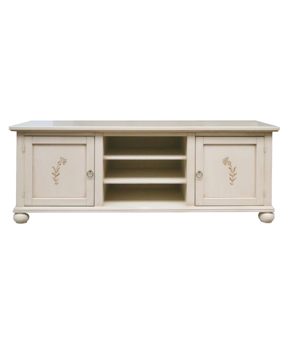 PORTA TV CLASSICO 2 ANTE LEGNO AVORIO PATINATO DECORATO 160X46X56