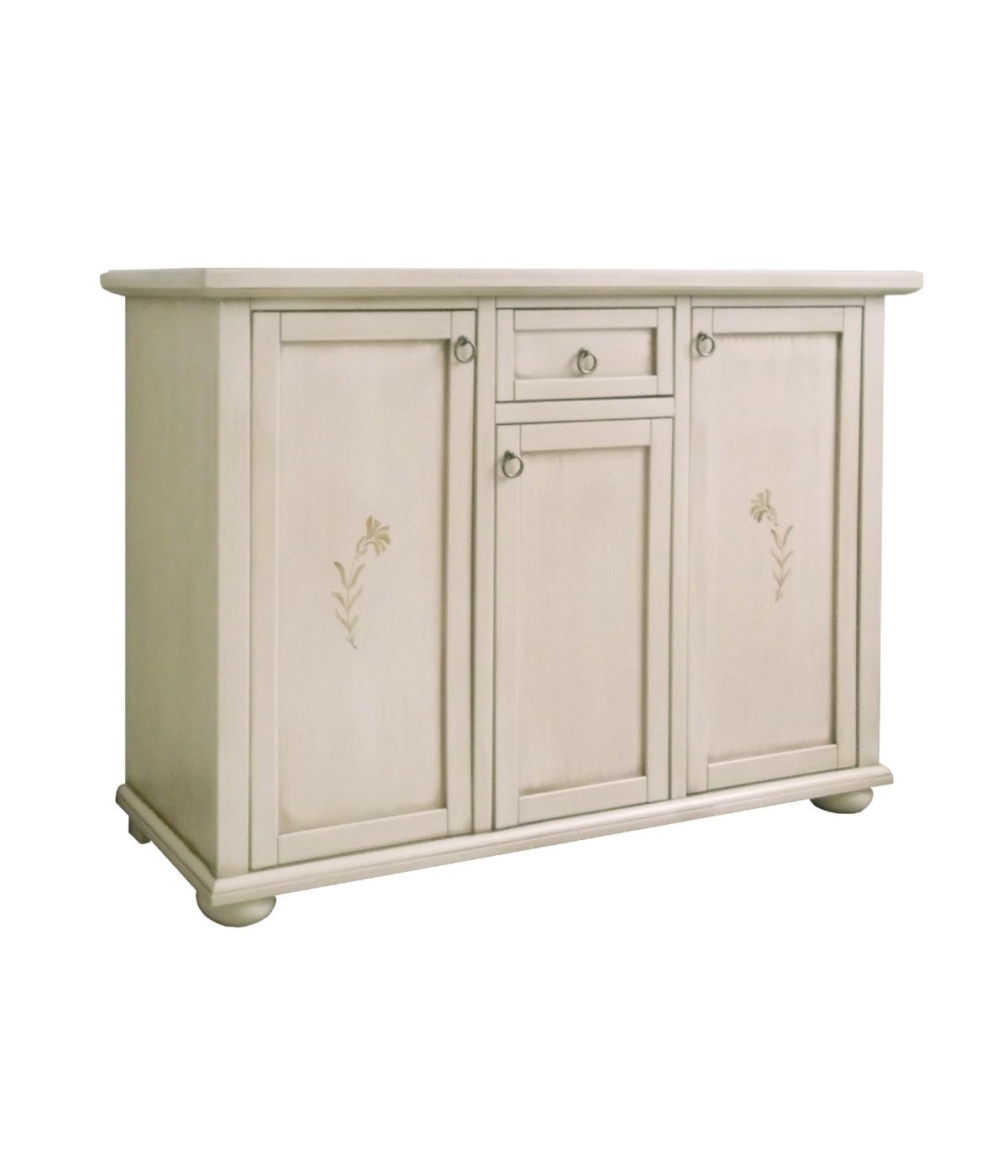 MADIA CREDENZA 3 PORTE 1 CASSETTO AVORIO PATINATO DECORATO 120X40X88
