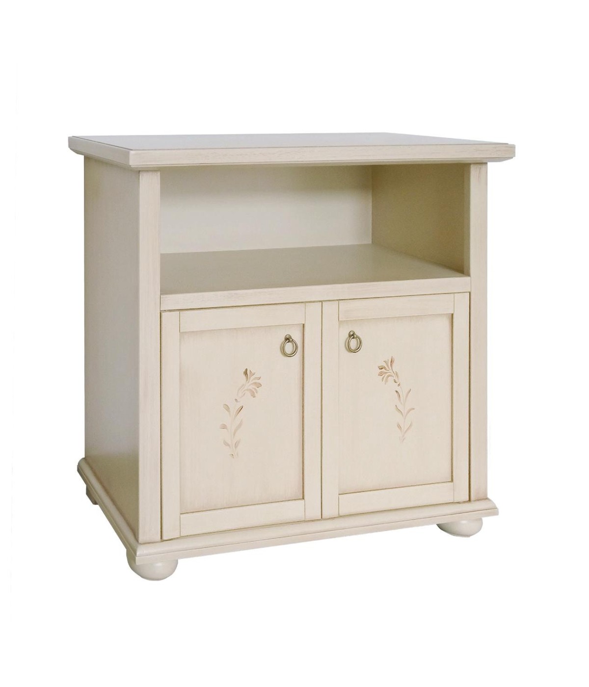PORTA TV CLASSICO 2 ANTE IN LEGNO AVORIO PATINATO DECORATO 84X40,5X80,5