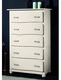 MOBILI 2G - CASSETTIERA CLASSICA ONDA 5 CASSETTI IN LEGNO AVORIO L.90 P.50 H.145