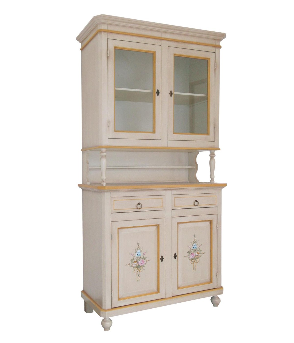 CRISTALLIERA ARTE POVERA 2 PORTE AVORIO PATINATO CON DECORI L.104 P.43 H.208