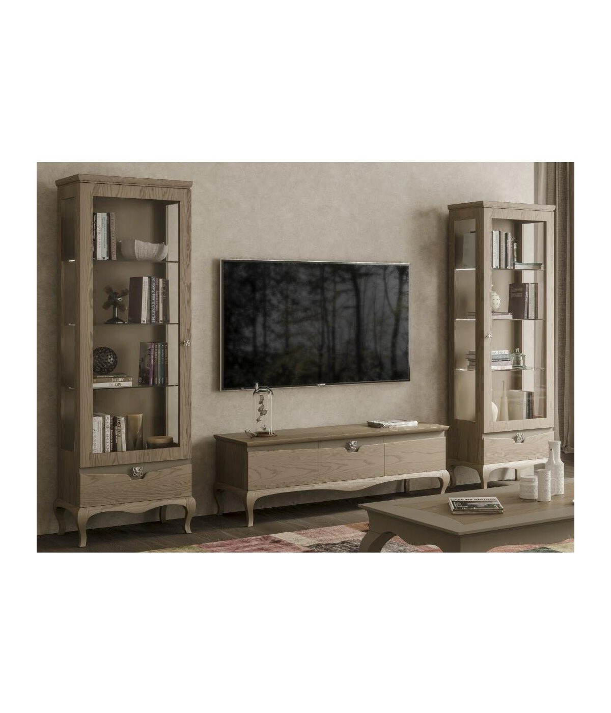 MOBILI 2G - MOBILE PORTA TV IN LEGNO CON 2 VETRINE IN FRASSINO