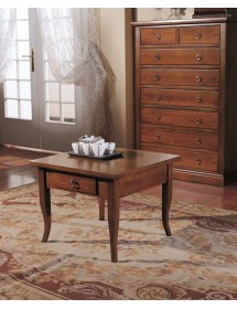 MOBILI 2G - TAVOLINO ARTE POVERA 1 CASSETTO IN LEGNO TINTA NOCE L.57 P.57 H.52