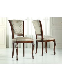 SEDIA INTAGLIATA IN LEGNO IMBOTTITO TINTA NOCE ORO ARGENTO