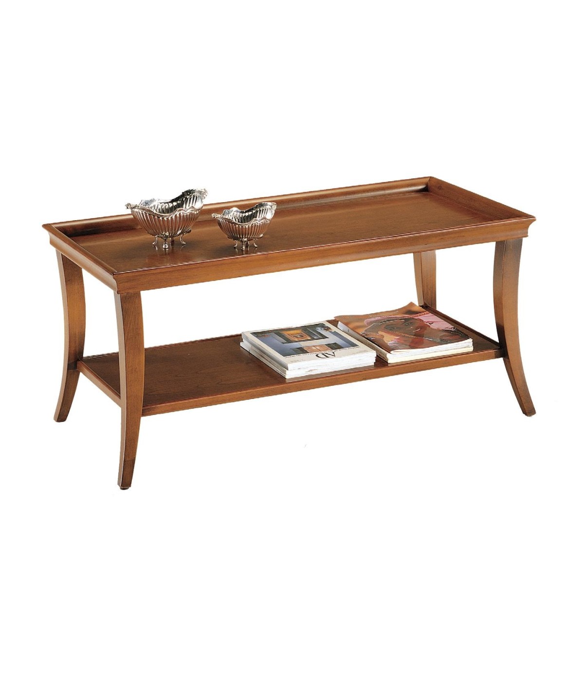 MOBILI 2G - TAVOLINO ARTE POVERA SAGOMATO IN LEGNO TINTA NOCE L.100 P.50 H.45