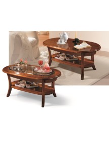 MOBILI 2G - TAVOLINO ARTE POVERA PIANO VETRO IN LEGNO TINTA NOCE L.110 P.60 H.48