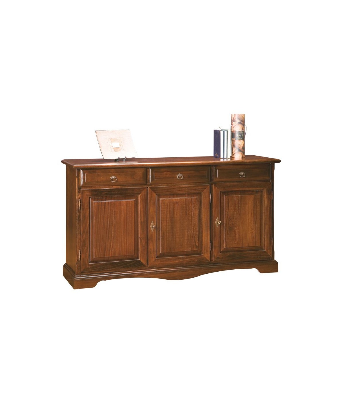 MOBILI 2G - MADIA CREDENZA ARTE POVERA IN LEGNO TINTA NOCE L.156 P.42 H.85 vista frontale