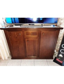 MOBILI 2G - MADIA CREDENZA ARTE POVERA 3 PORTE 1 CASSETTO NOCE SCURO L.120 P.39 H.85 vista frontale