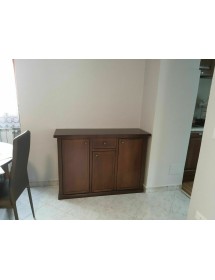 MOBILI 2G - MADIA CREDENZA ARTE POVERA 3 PORTE 1 CASSETTO NOCE SCURO L.120 P.39 H.85 vista frontale