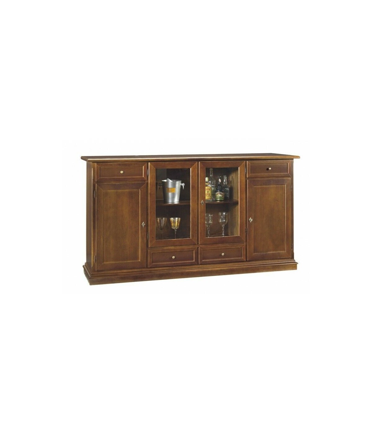 MOBILI 2G - MADIA CREDENZA 4 PORTE LEGNO TINTA NOCE L.205 P.49 H.113 VISTA FRONTALE