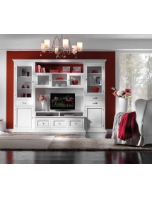 MOBILI 2G - PARETE ATTREZZATA PORTA TV IN LEGNO BIANCO L.300 P.54 H.222