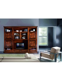 MOBILI 2G - PARETE ATTREZZATA PORTA TV IN LEGNO TINTA NOCE L.306 P.43 H.236