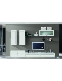 MOBILI 2G - PARETE ATTREZZATA PORTA TV IN LEGNO BIANCO L.315 P.36/60 H.220