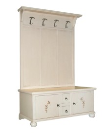 MOBILI 2G - ATTACCAPANNI CASSAPANCA CLASSICA IN LEGNO AVORIO CON DECORI L.121 x P.45 H.190