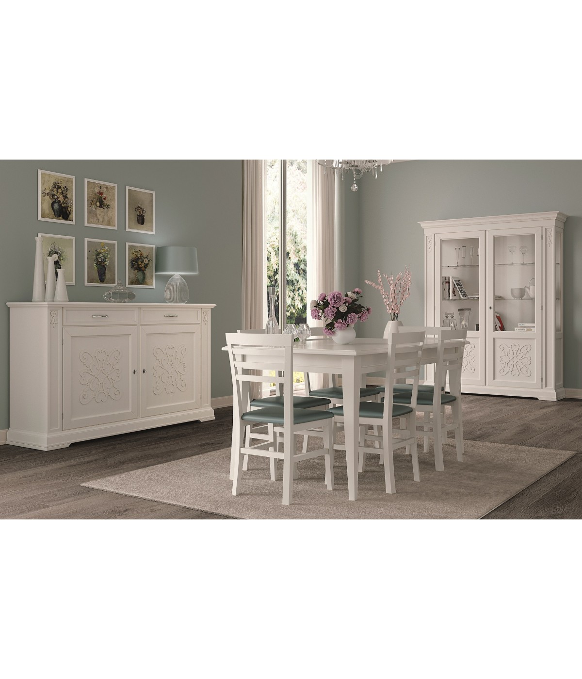 MOBILI 2G - SOGGIORNO ARTE POVERA SHABBY CHIC IN LEGNO CON INTARSIO BIANCO