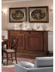 MOBILI 2G - MADIA CREDENZA ARTE POVERA 2 PORTE IN LEGNO TINTA NOCE  L.196 P.50 H.104