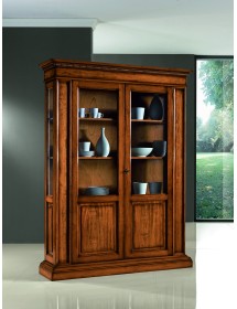 MOBILI 2G - VETRINA ARTE POVERA 2 PORTE IN LEGNO TINTA NOCE L.155 P.48 H.210