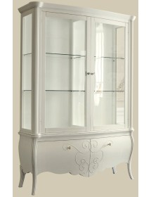 MOBILI 2G - VETRINA IN LEGNO CLASSICA SHABBY 2 PORTE BIANCA L.150 P.50 H.216