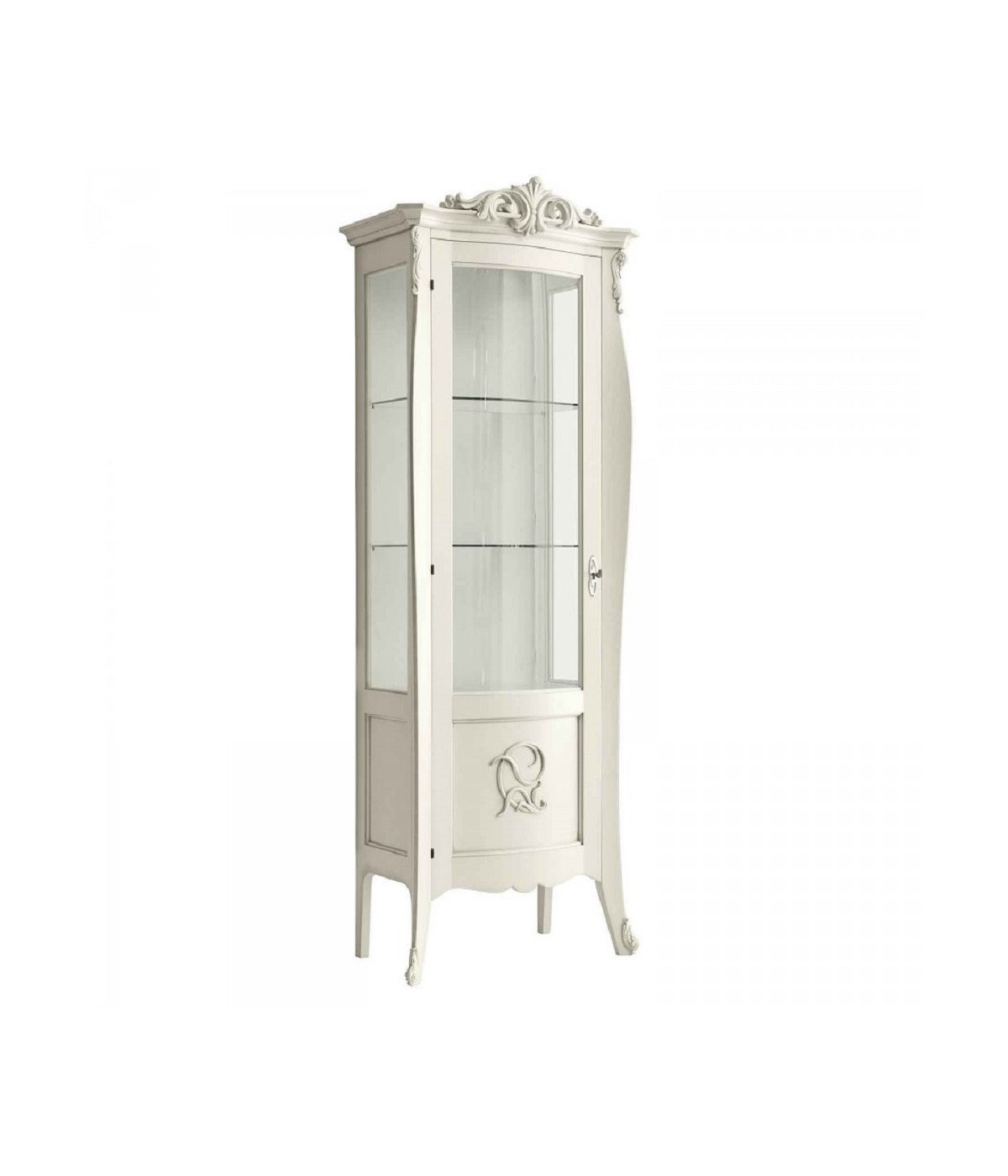 MOBILI 2G - VETRINA IN LEGNO CLASSICA SHABBY 1 PORTA SX BIANCO 78X49X212