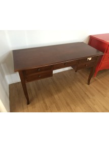 MOBILI 2G - SCRIVANIA IN LEGNO ARTE POVERA 5 CASSETTI TINTA NOCE 130x65x81 VISTA FRONTALE